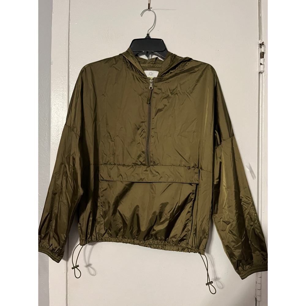 OFFLINE by Aerie Womens XS Olive Green Half Zip Hooded Windbreaker Anorak Jacket